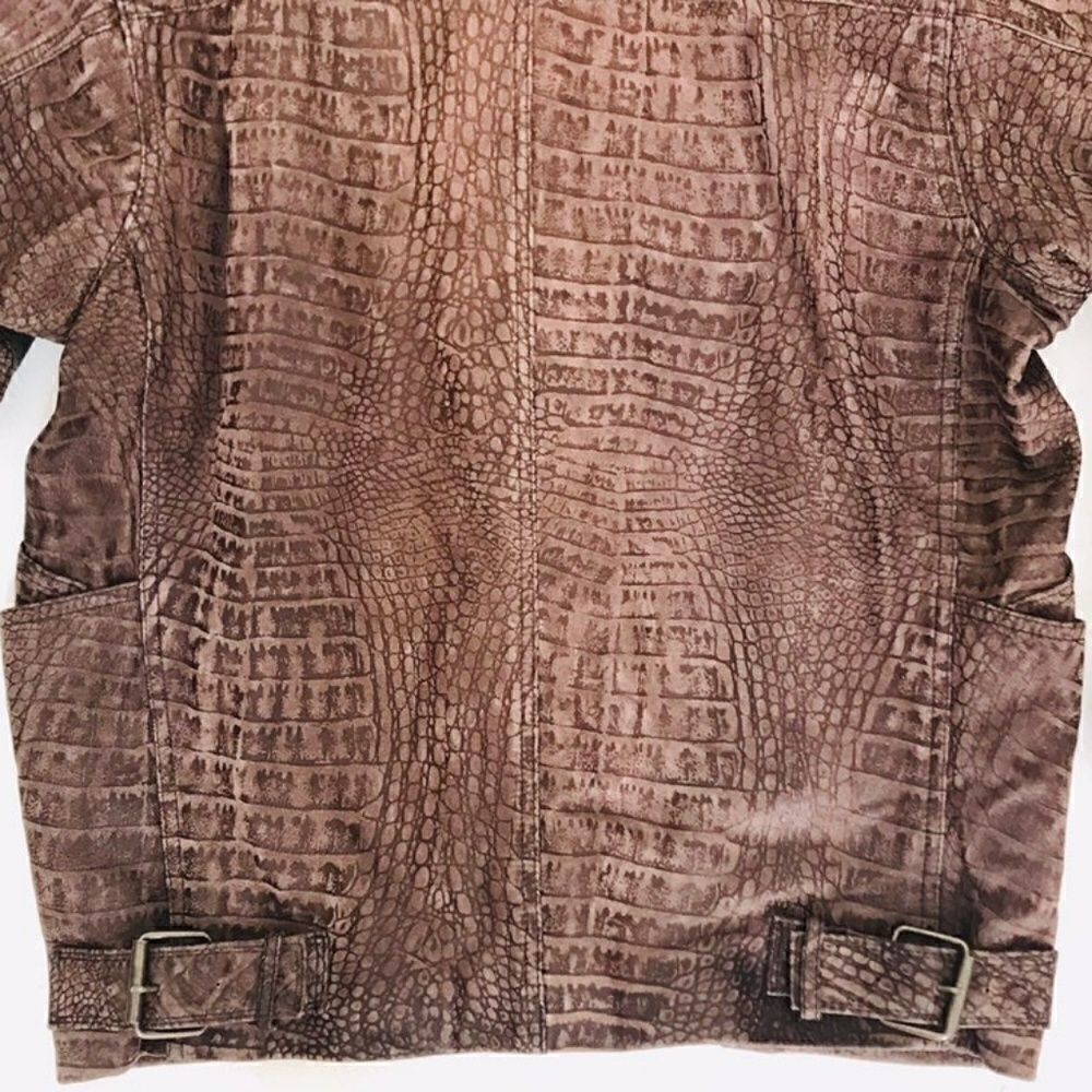 M JULIAN Leather Jacket L Large Womens Croc Print - Picture 3 of 8